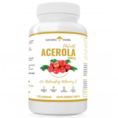 ACEROLA Ekstrakt 500 mg Witamina C Wsparcie Odporności Skóra Żelazo 120 tabletek