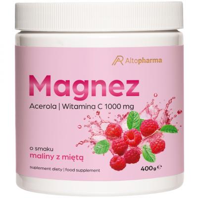 MAGNEZ w proszku Malina-Mięta WITAMINA C stres zmęczenie cytrynian 400 g