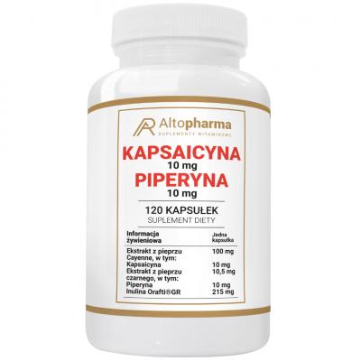 KAPSAICYNA 10 mg + PIPERYNA 10 mg Kontrola Masy Ciała Trawienie 120 kapsułek