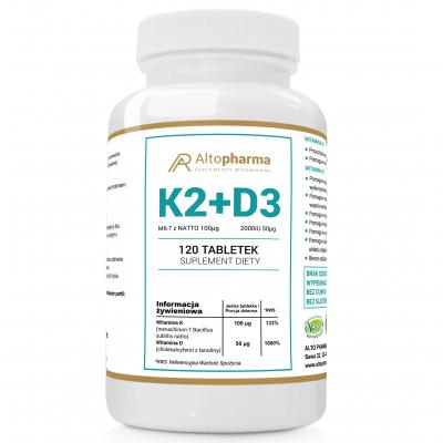 WITAMINA K2 MK-7 z natto 100 mcg + D3 2000 IU Mocne Kości Odporność 120 tabletek