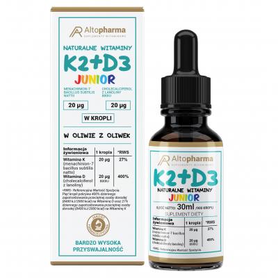 NATURALNA WITAMINA K2 MK-7 + D3 JUNIOR DLA DZIECI KROPLE 30ml 